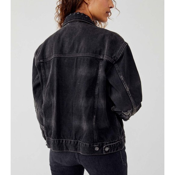 Free People Black Ripped Jean Jacket - Picture 3 of 10